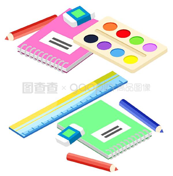 智慧学堂 等距插画中的文具美学与学习哲学